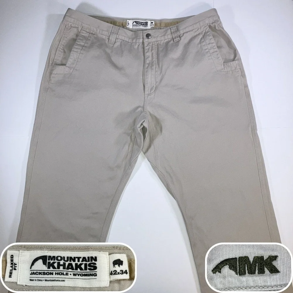 Mountain Khakis Chino Pants Mens 42x33 Khaki Relaxed Fit Twill (Tag 42x34)